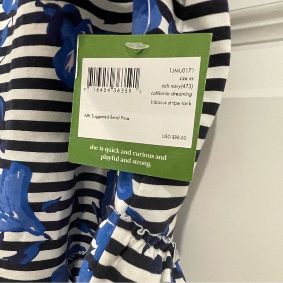 Kate Spade Hibiscus Striped Tank Top Rich Navy California Dreaming Size XS - Picture 6 of 7